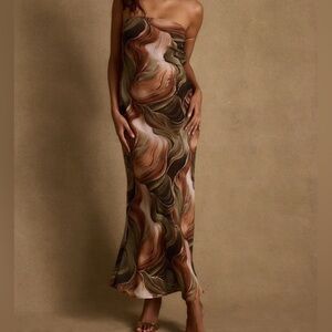 12th Tribe Strapless Swirl Dress - Brown and Green
